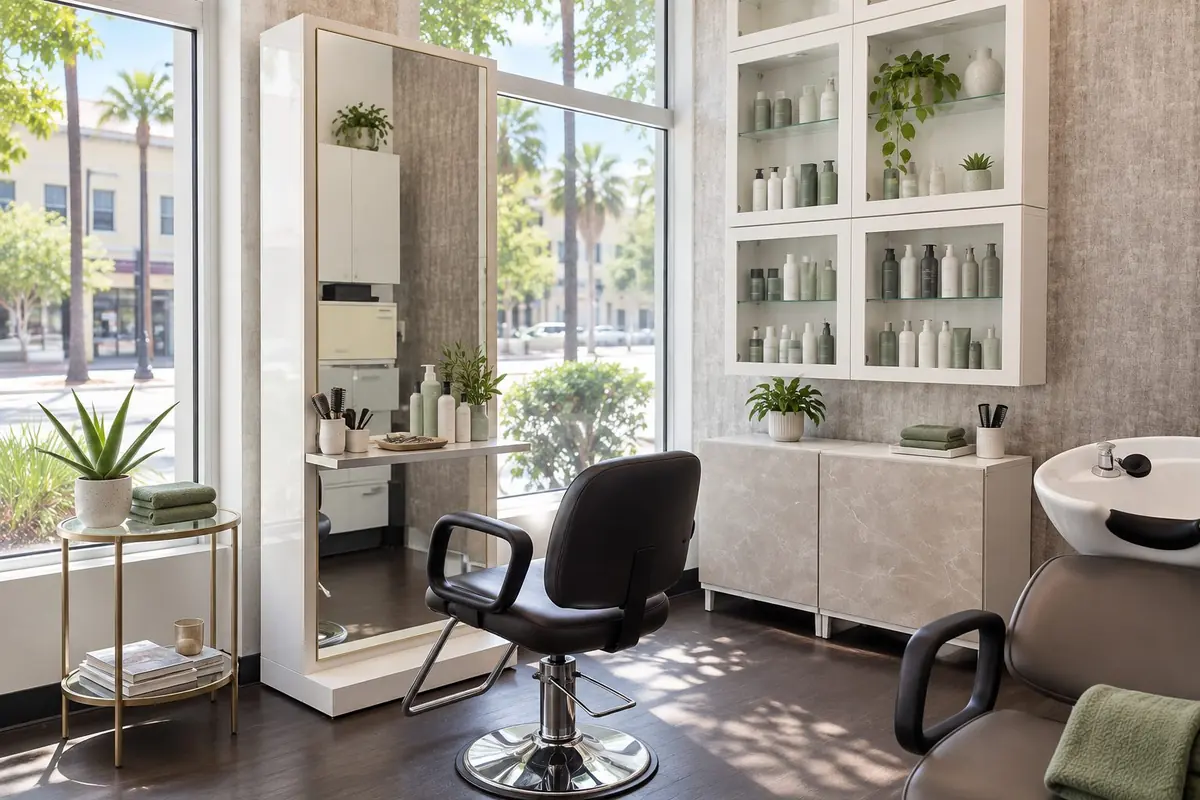 Styling station inside the M/C Salon & Spa suite in Sarasota, FL
