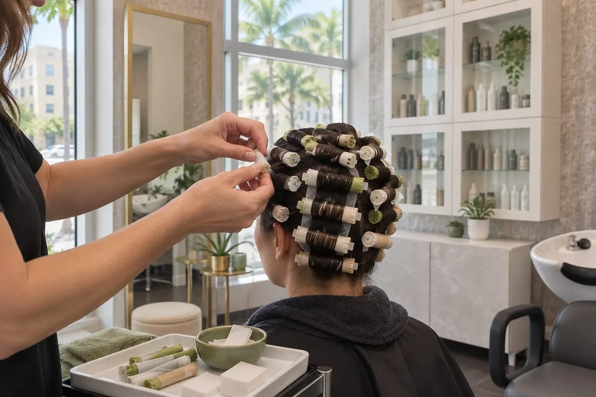 Perm rods being placed at M/C Salon & Spa in Sarasota